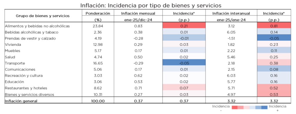 INFLACIÓN: INCIDENCIA POR TIPO DE BIENES Y SERVICIOS.